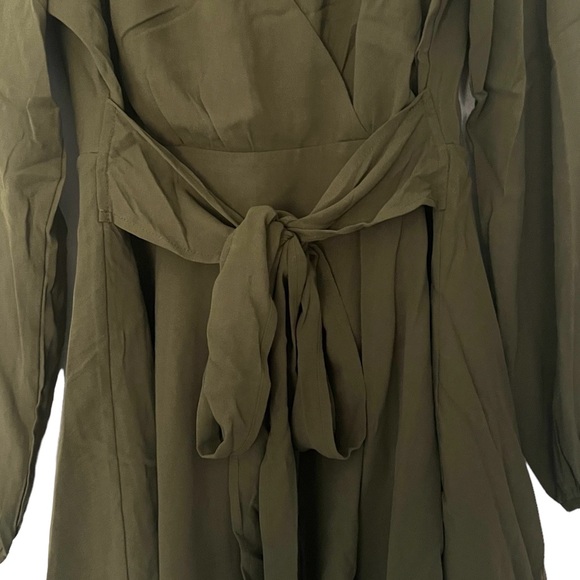 Womens Fit & Flare Boho Long Sleeve Mini Dress in Olive Green Size M - Picture 8 of 12